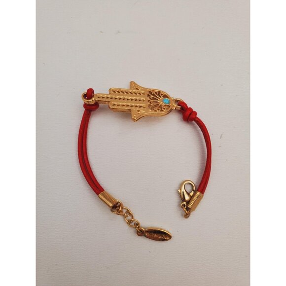 Jewelry red cord with a gold plated charm, cord bracelet with hamsa hand pendant - Picture 2 of 10